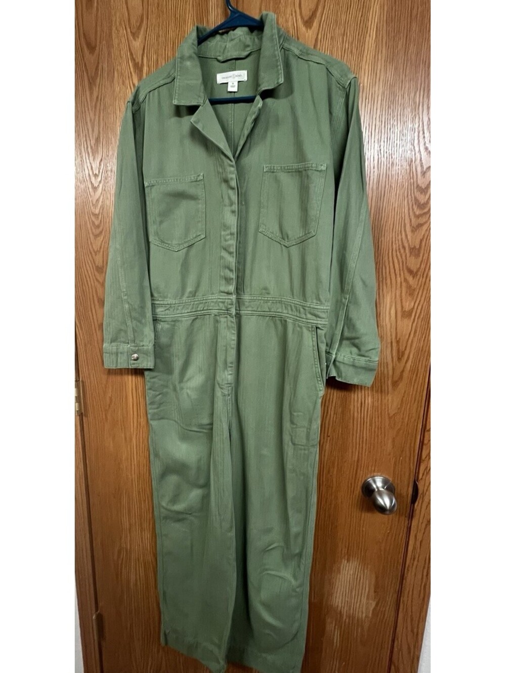 Treasure & Bond Utility Herringbone Long Sleeve Jumpsuit Olive Acorn Women M